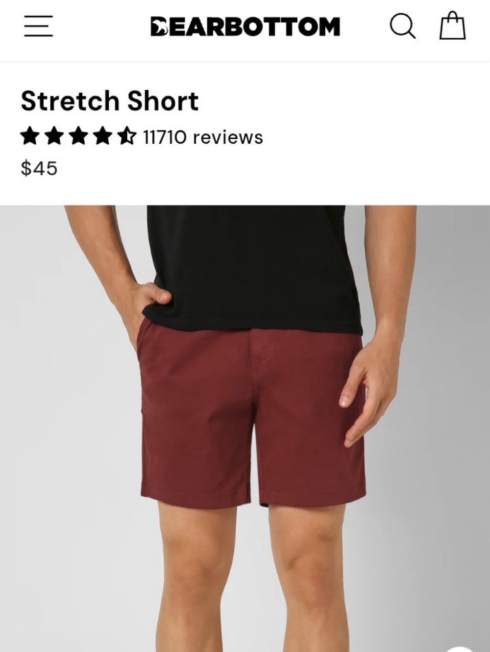 Bearbottom Maroon Mens Casual Shorts - Elastic Waist 7" Inseam